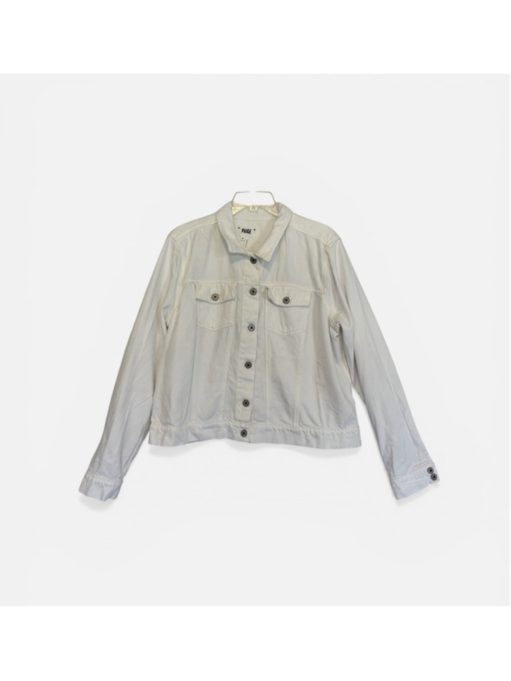 PAIGE Women's White Denim Jacket Cotton Blend Classic Jean Jacket Sz XL EUC